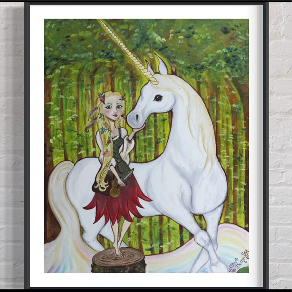 Unicorn Fern Forest Encounter Art Print Oil Painting Book Illustration Fantasy - Picture 5 of 10
